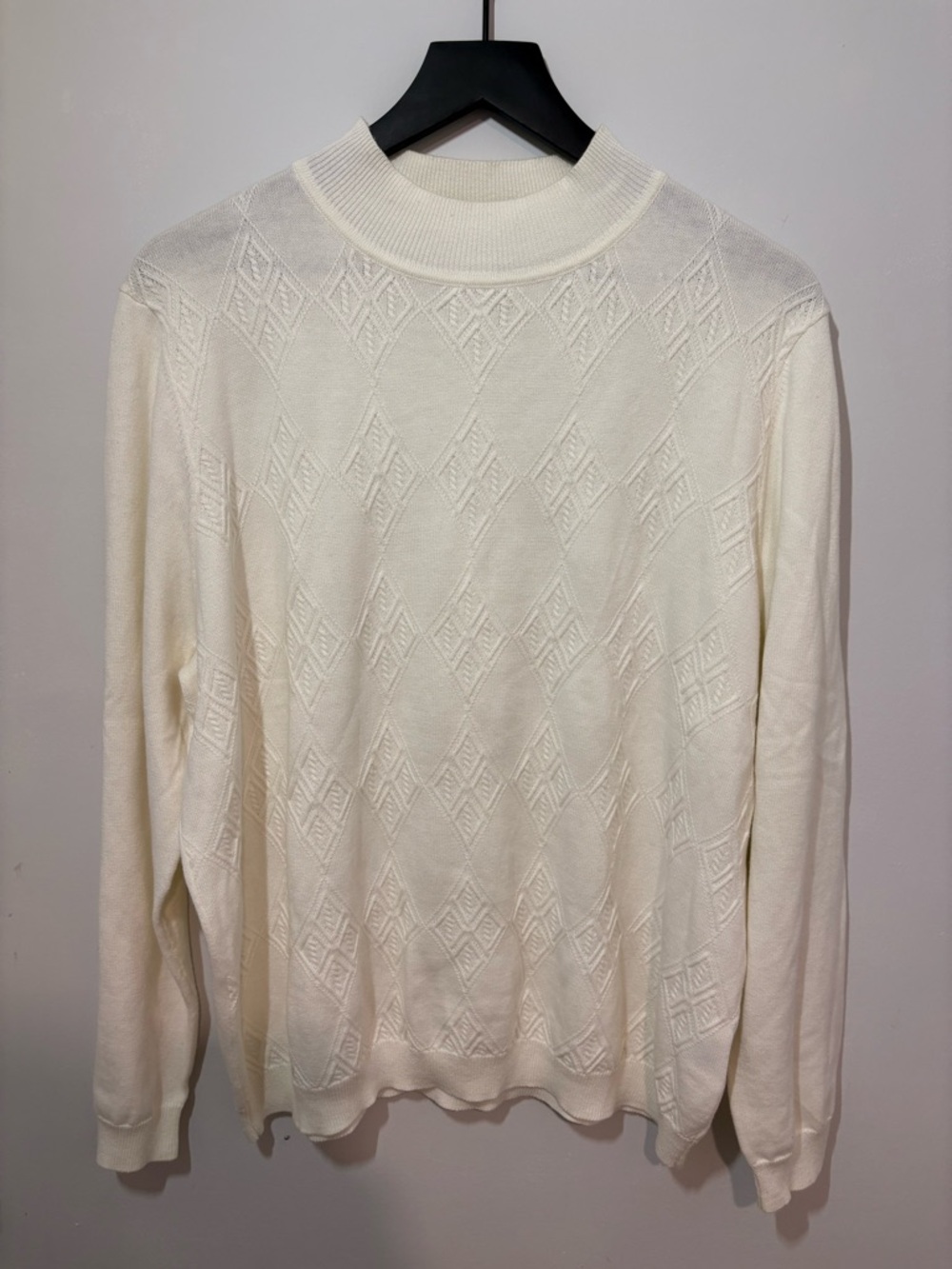 Alfred Dunner Cream Diamond-Texture Turtleneck Sweater